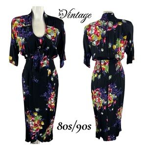 VINTAGE D. FRANK Floral 80s/90s Rayon Dress